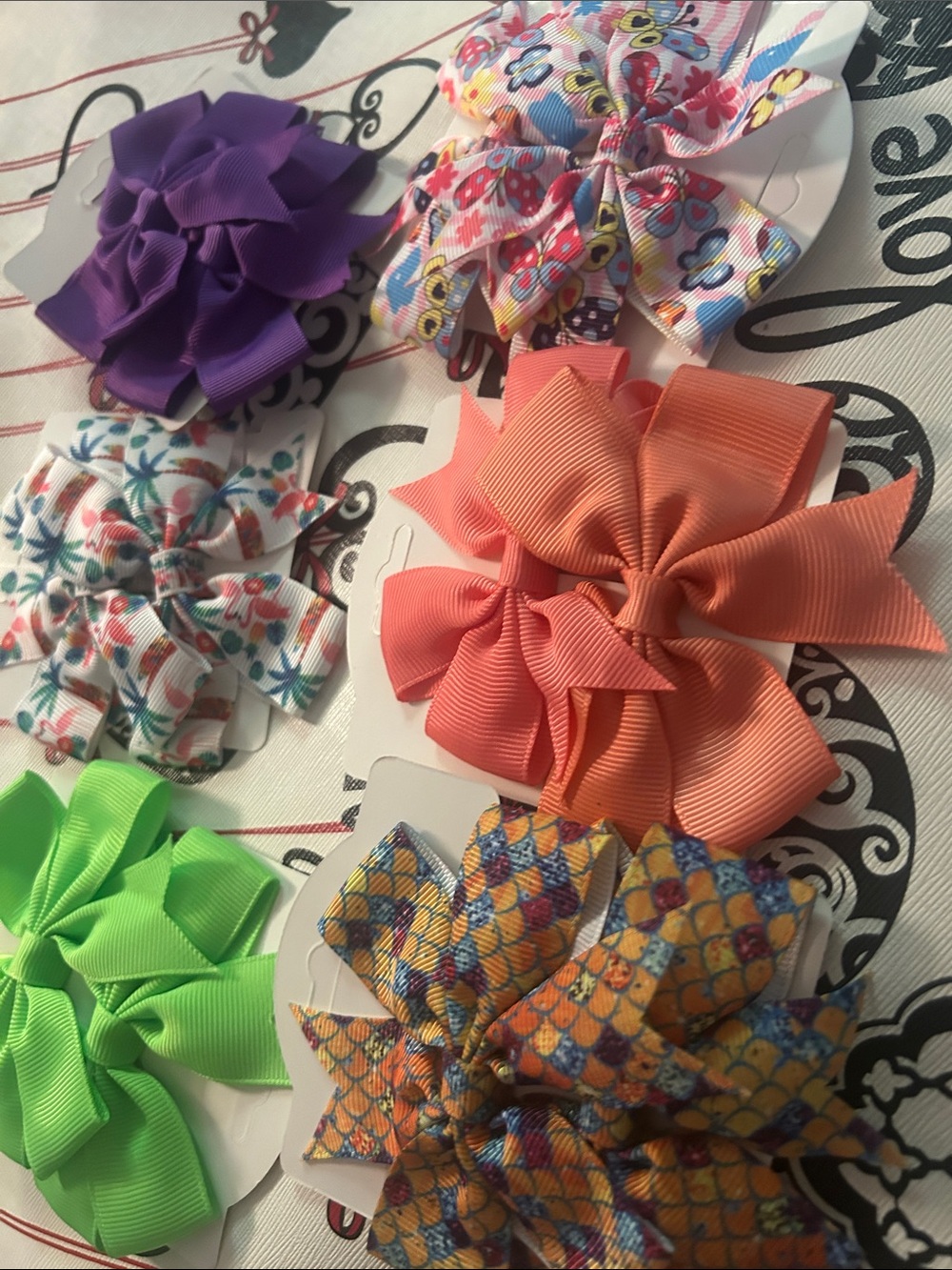 Kids Floral & Solid Ribbon Hair Bows - Assorted Colors